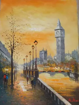 

Handmade painting Impressionism city scenery on canvas for home decoration, wallpaper.