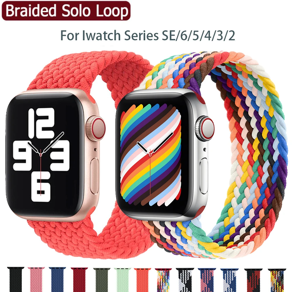 Braided Solo Loop For Apple Watch Band 44mm 40mm 6 SE Fabric Nylon Elastic Belt Bracelet Strap Fit IWatch Series 38mm 42mm 5 4 3 | Наручные