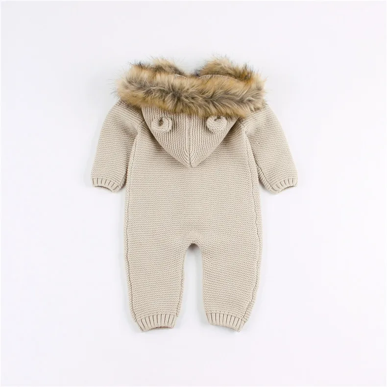 Winter Warm Children's Overalls Boys Clothes Bear Knitted Newborn Baby Rompers Hooded Full Sleeves Infant Girl Jumpsuits Outfits