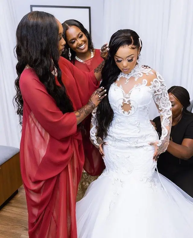 

2022 арабское Aso Ebi, винтажное кружевное свадебное платье с бисером, с высоким воротником и длинными рукавами, Свадебные платья Русалка Sexy недорогие свадебные платья