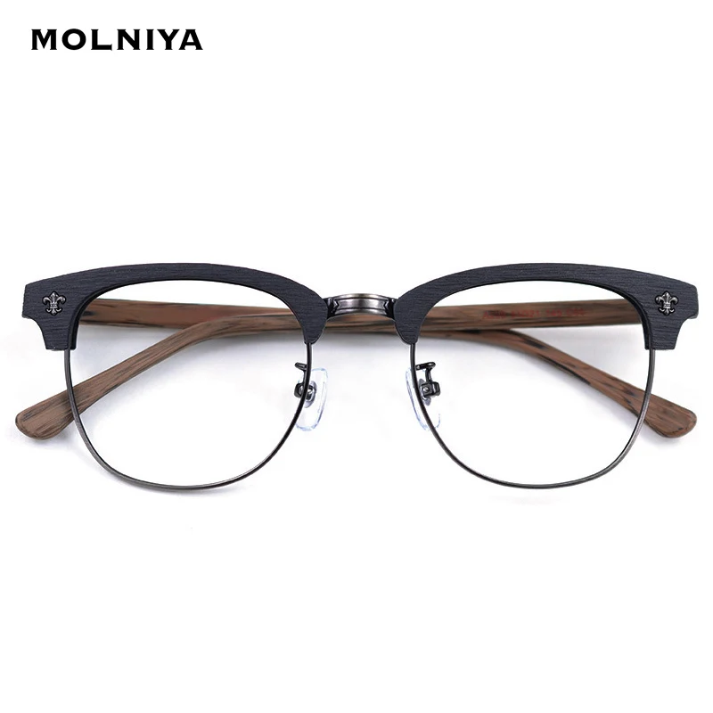 

Fashion Glasses Frame Acetate Half Frame Handmade Wood Grain Men Myopia Eyewear Frame Women Glasses Without Lenses