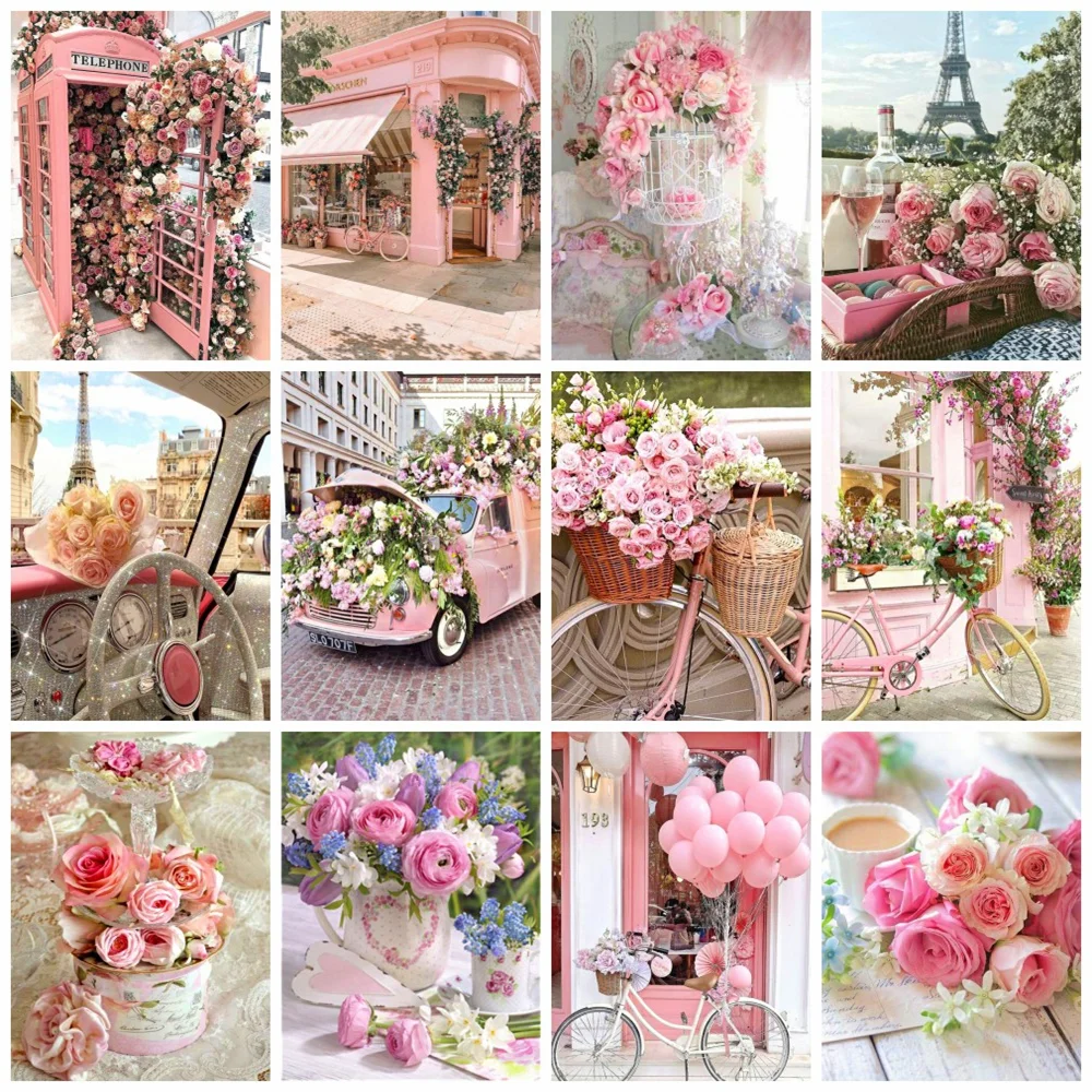 

5D DIY Diamond Rose Pink Roses Embroidery Mosaic Wall Sticker Painting Mosaic Embroidery Cross Stitch Mosaic Interior