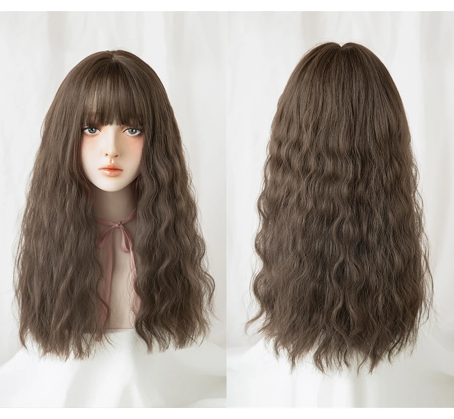 7JHH WIGS Blue Deep Wave Wig With Bangs For Women Long Omber Brown Hair Layered Heat Resistant Cosplay Party Synthetic Wig 7JHH WIGS Blue Deep Wave Wig With Bangs For Women Long Omber Brown Hair Layered Heat Resistant Cosplay Party Synthetic Wig