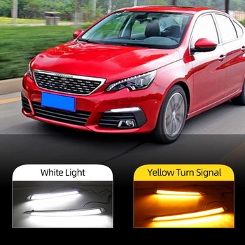 

CSCSNL 2Pcs Car styling for Peugeot 308 2016 2017 LED driving DRL with Daytime Running Light yellow turn signal Fog Head Lamp