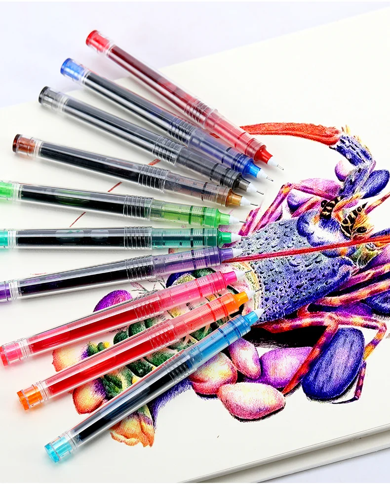 12pcs/Box X55 Needle Penpoint Straight Liquid Rollerball Pens 0.5mm Transparent Body 10 Colors Refill Replaceable |