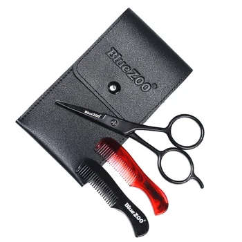 

1 Set 4Pcs Beard Mustache Scissors and Comb Set Kit for Men Care Square Bag Beard Scissor Mustache Combs Nose Hair Trimmer Set f