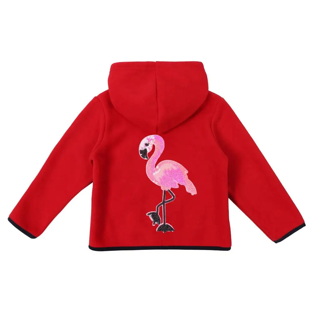 Flamingo 05 Детские для девочек; Новинка модное пальто из флиса с блестками в форме единорога куртка с капюшоном Осенне-зимнее пальто красного/темно-синего цвета Стиль с длинным рукавом - Цвет: Flamingo 05