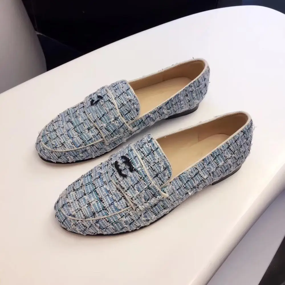 

Classical Women Tweed Fishman Shoes Women Flats Spring Autumn Plaid Espadrilles Loafers Shoes