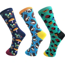 Surprise Combed Cotton Cartoon Mushroom Women Crew Socks Cute Happy Animal Squirrel Ladybug Socks Fun Fashion Colorful Sox