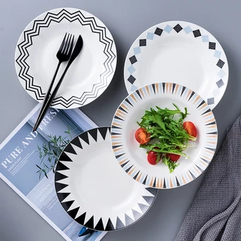 

Ceramic Western Deep Baking Dish Round Plate Pasta Fruit Salad Dinner creative net red ins Plate Nordic Baking Dish Tray