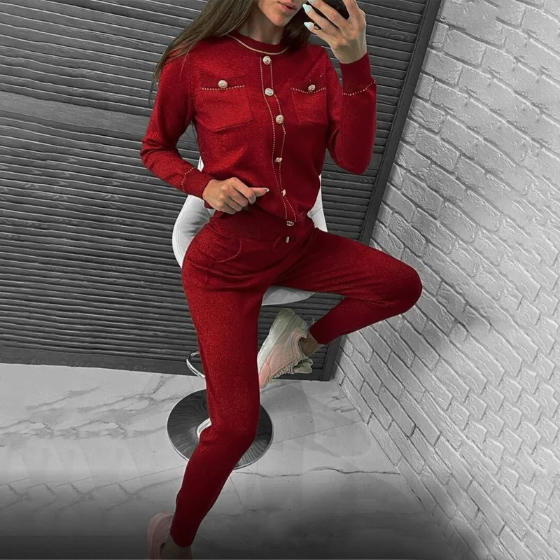 SHUJIN Women Sweater Set Clothing Autumn Spring Basic Long Sleeve O-Neck Casual Single Breasted Korean Chic Ladies Suit |