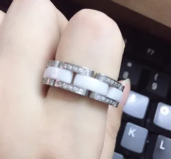 

Luxury Brand one layer ceramic Rings for Women Men Couples stainless steel black white soft white black ceramics finger ring