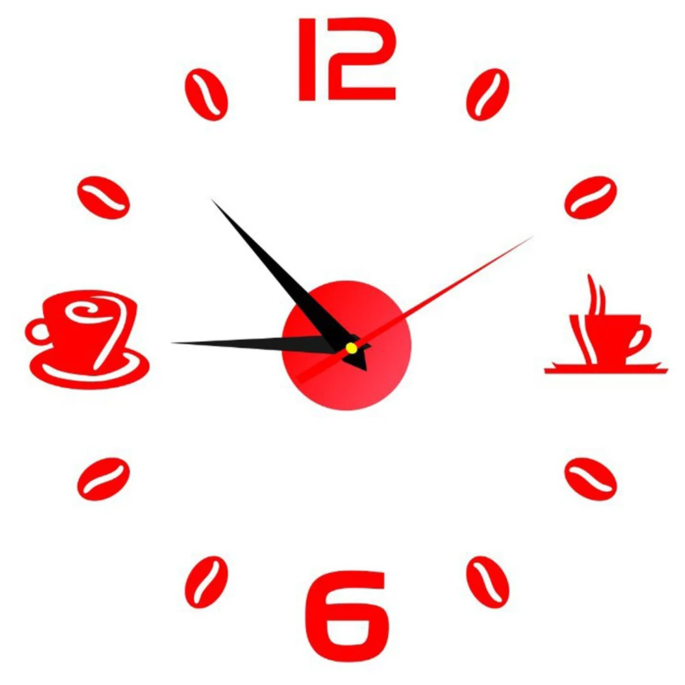 3D Wall Clock European Acrylic Wall Sticker Home Decoration Office Living Room Quartz Needle Coffee Cups Kitchen Wall Art Decor 9