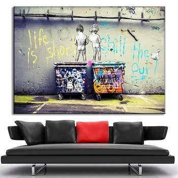 

Banksy Canvas Painting Children's Graffiti Life Is Short Prints and Posters Wall Art Pictures for Home Living Room Decoration