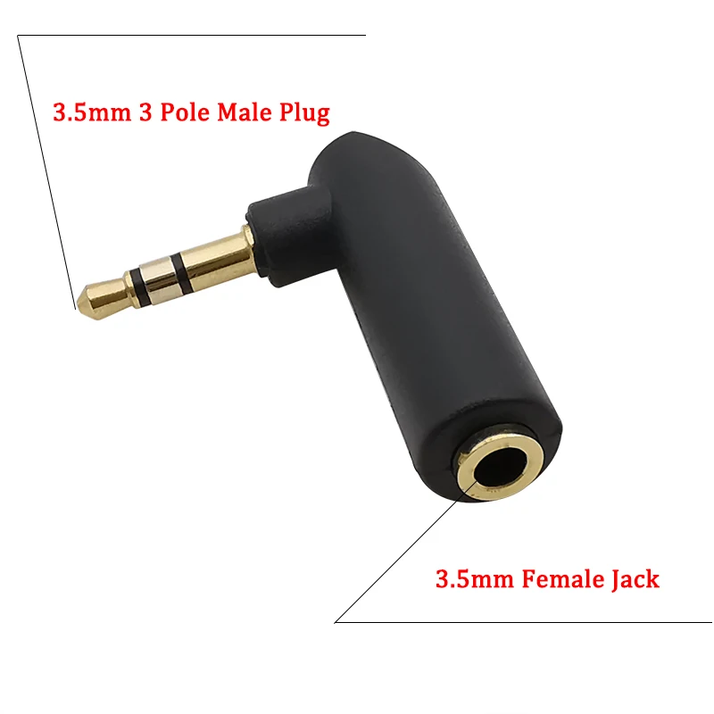 

3.5mm Male To Female Stereo Audio Adapter 90 Degree L Shape 3 Pole TRS 3.5mm Plug Jack Audio Headphone Aux Converter Connector