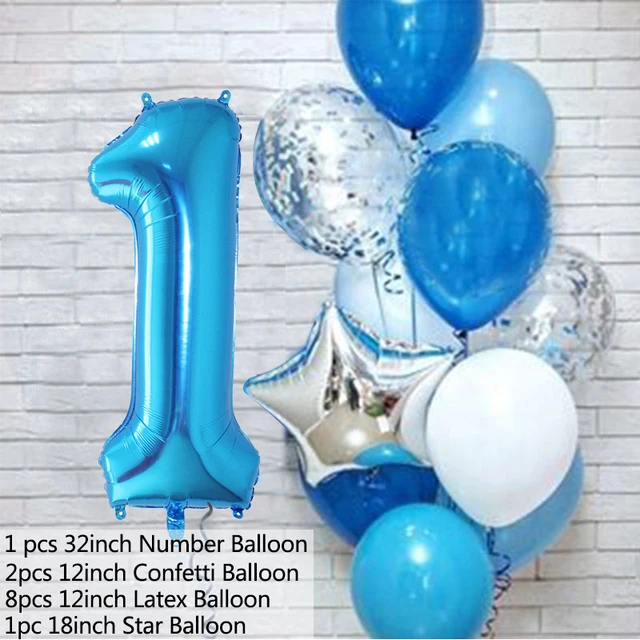 12pcs Pink Number Foil Balloon Birthday Party Decoration Latex Balloons Kids Baby Girl 1 2 3 4 5 6 7 8 9 Years Old 1st Birthday B-balloon number 1