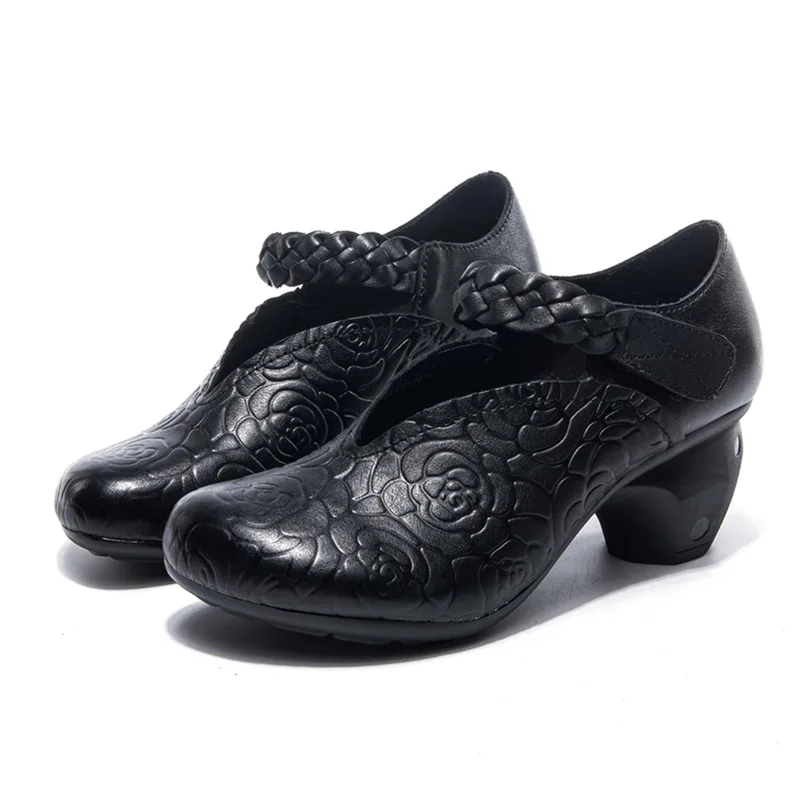 

2019 New Autumn Embossed Genuine Leather Shoes Women High Heel Shoes Hand-made Classic Elegant Fashion Shoes Lady High Heels