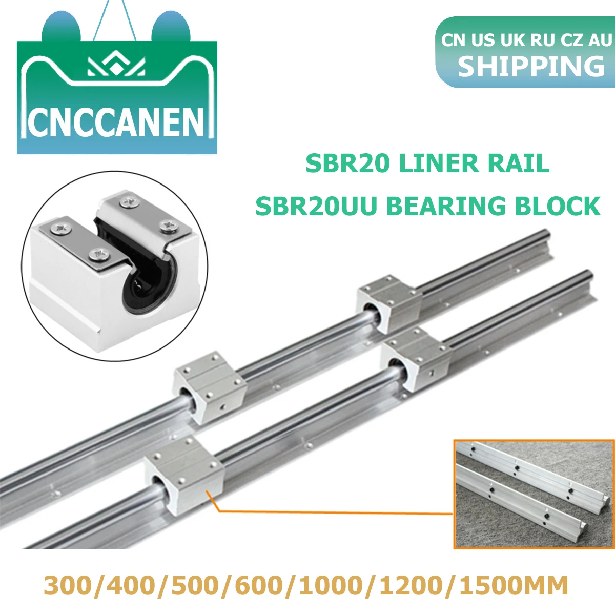 2x SBR20 1200mm Linear Rail 4x SBR20UU Slide Block Bearing Linear Rail 