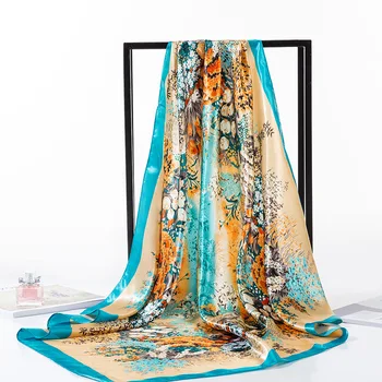 

Floral Print Silk Scarf Square Handkerchief Satin Ribbon Scarf Neck Scarf for Women Girls Ladies Muslim Woman Hihabs Wraps
