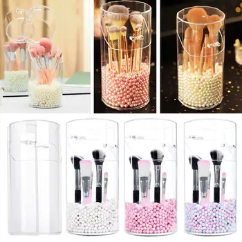 

Columnar Plastic Clear Makeup Brush Storage Box Organizer Bucket with Cover