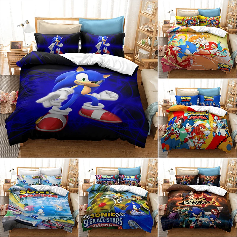 

Kids Bedding 3D Sonic Print Duvet Cover with Pillow Cover Bedding Set Single Double Twin Full Queen King Size for Bedroom Decor
