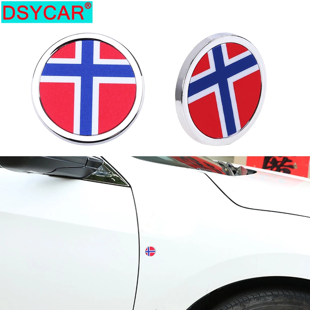 DSYCAR 1 шт. 3D металлический норвежский Национальный флаг наклейка Мини Круглая