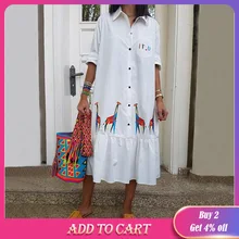 Новинка,, женское летнее свободное платье до середины икры на пуговицах со стоячим принтом жирафа, Abbigliamento femminile alla moda