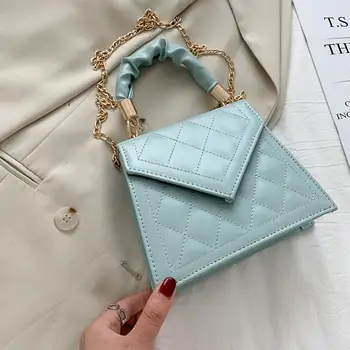 

Fashion Lattice Pattern New PU Crossbody Handbag Women Pleated Handle Solid Color Shoulder Chain Totes Female Simple Messenger b