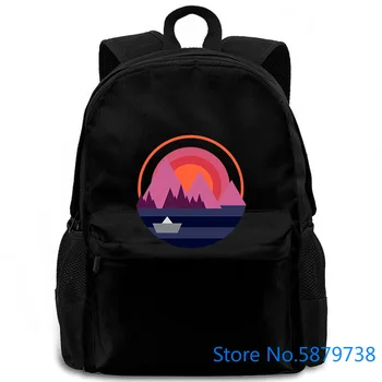 

Flat Mountain Sunset Graphic Design Navy women men backpack laptop travel school adult student