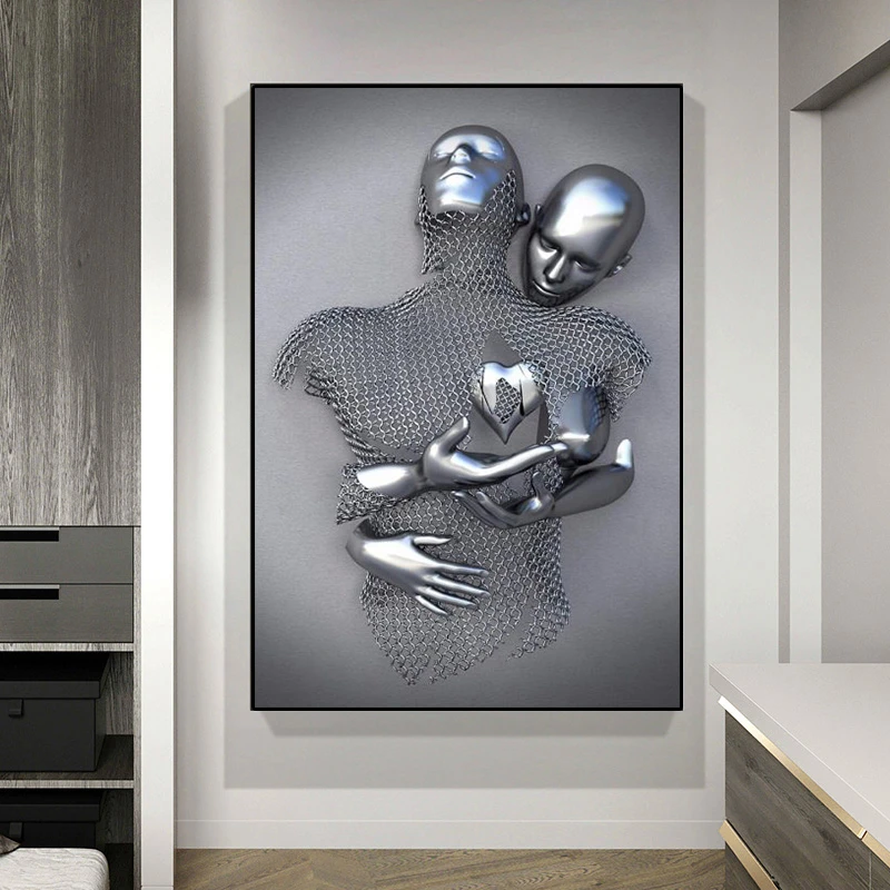 3d Love Heart Grey Art Painting On Canvas Metal Figure Statue Art Posters And Prints Wall Pictures For Living Room Home Decor Painting Calligraphy Aliexpress