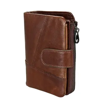 

Genuine Leather Wallets for Men Luxury Short Bifold RFID-Blocking Credit Card Brown Purse Wallet with Zipper Coin Pocket