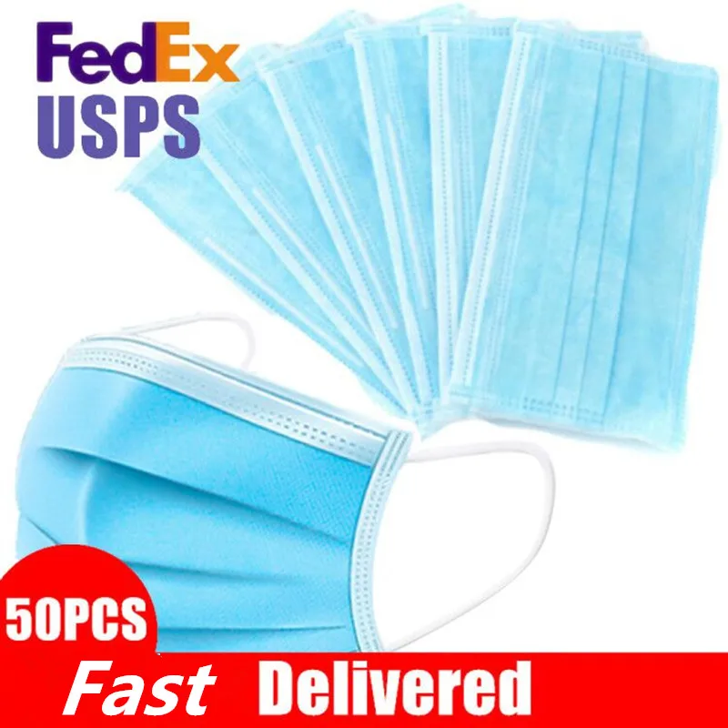 

50PCS Fast Delivery 3 Layers Disposable Mask Face Mask Mascherine Anti Dust Mouth Elastic Earloop Filter Face Mask