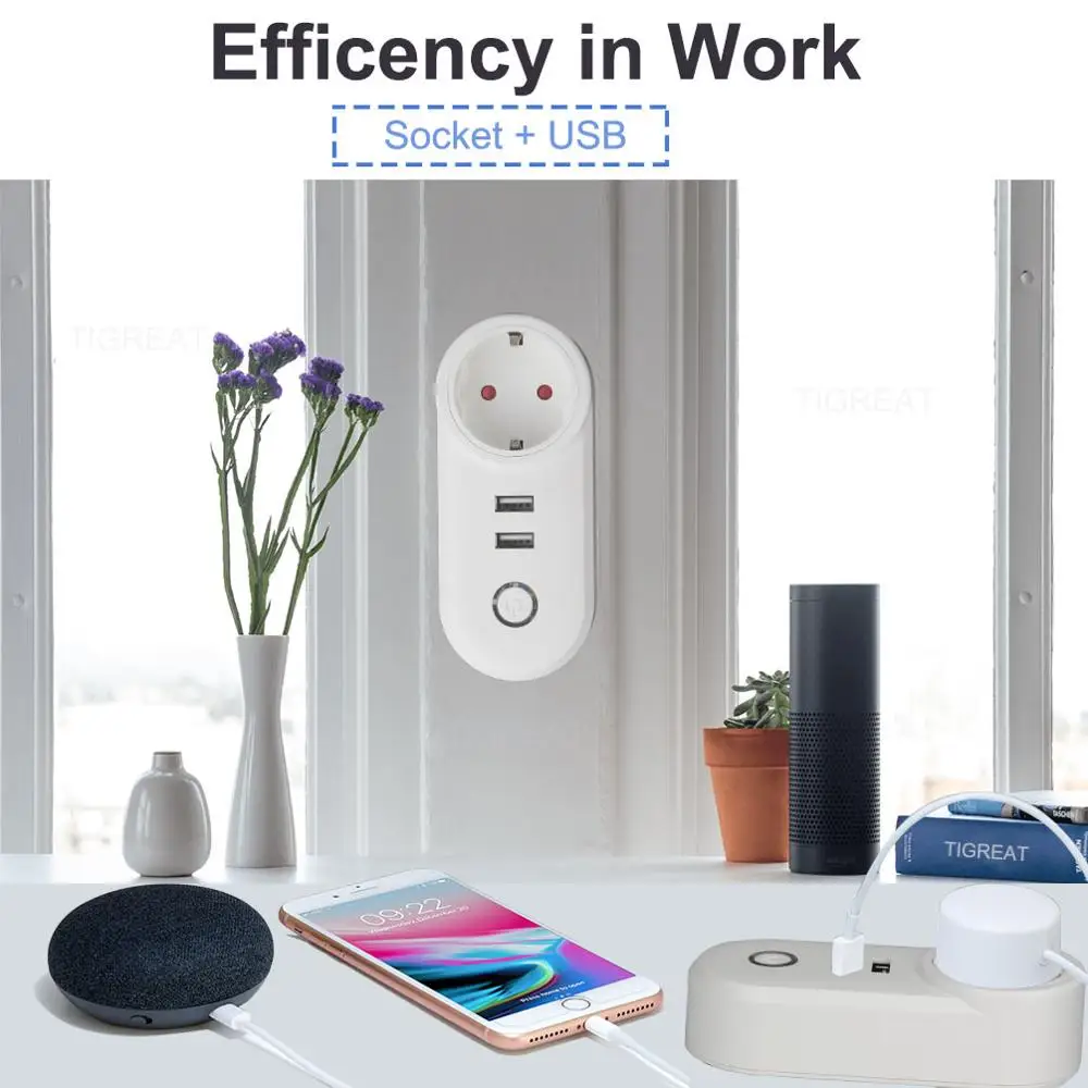 Skup inteligentne gniazdko wifi gniazdo usb wtyczka eu Pilot energii regulator eu gniazdko usb wtyczka z wylacznikiem adapter 240v wifi gniazdka Alexa Google Home Tuya Smart Life APP wi fi gniazdko inteligentna wtyczka USB