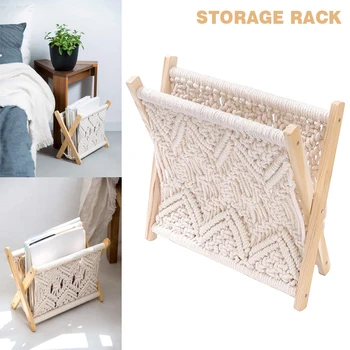 

Newspapers Holder Cute Bedroom Space Saving Hand Woven Magazine Organizer Country Style Gift Cotton Rope Storage Rack Book Shelf