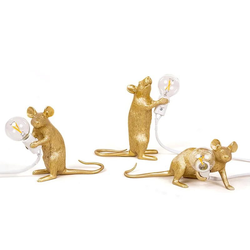 3pcs gold Светодиодная лампа настольная настольный светильник Постмодерн Смола животных крыса стол с мышкой лампа маленькая мини мышь милый светодиодный ночник домашний декор настольные огни с лампой - Цвет корпуса: 3pcs gold