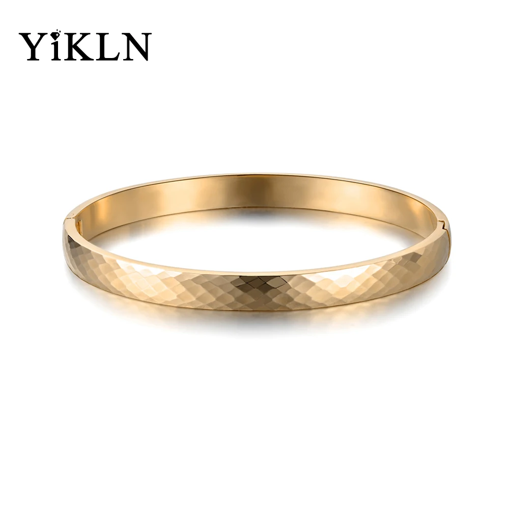 

YiKLN Titanium Steel Cut Surface Cuff Bracelets & Bangles Luxury Rose Gold Color Wedding Bangle Jewelry For Women Girls YB18026