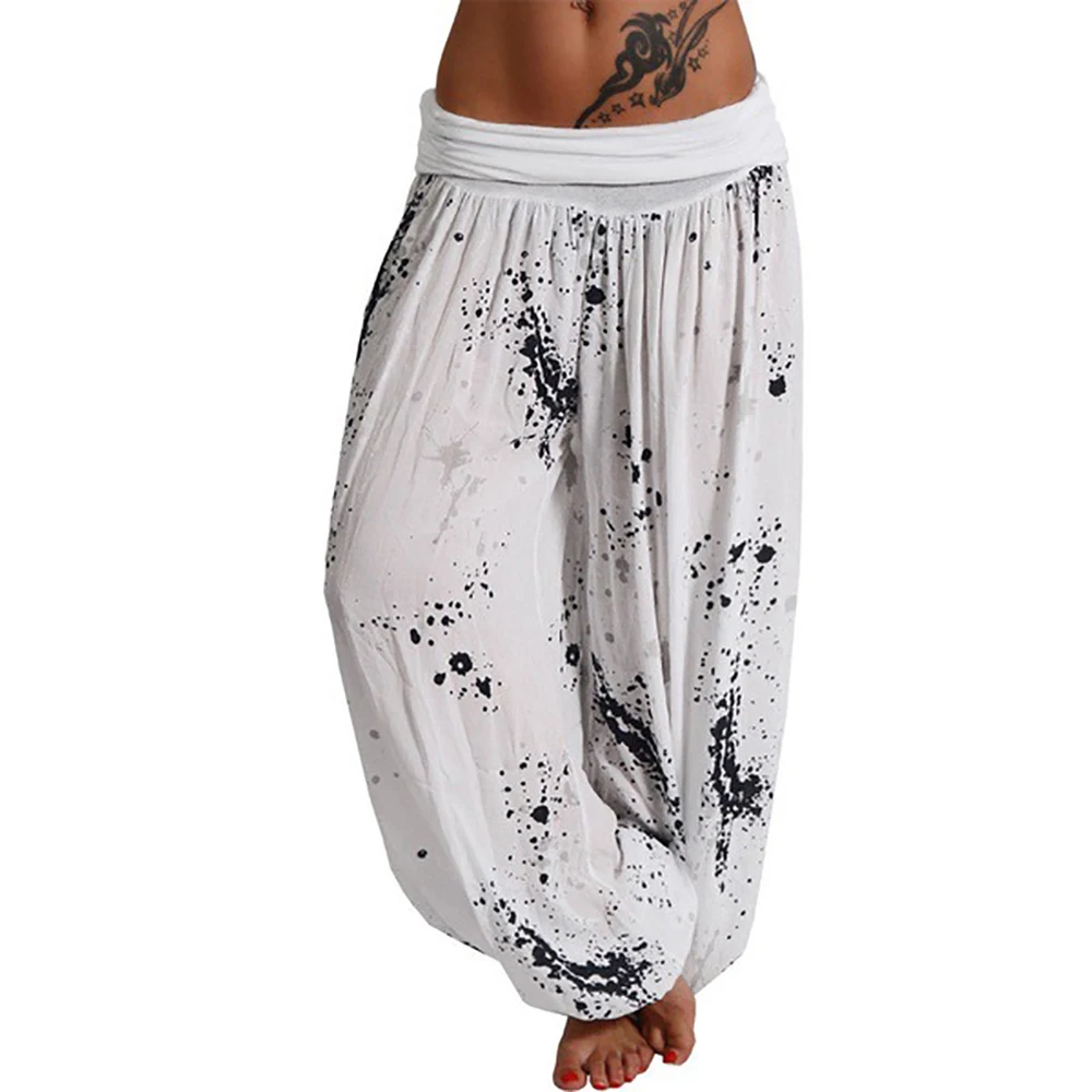 Women Bohemian Floral Print Long Pants 2021 Mid Waist Vintage Harem Pants Elastic Waist Boho Beach Trousers Plus Size 5XL plus size clothing