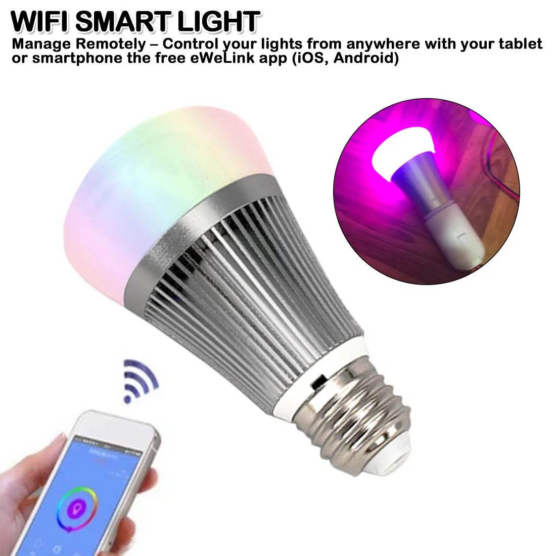 Интеллектуальная wifi лампа E27 диммируемая цветная светодиодная лампа RGB Цвет приложение WI-FI дистанционного Управление по железной дороге для IOS/Android умные дома