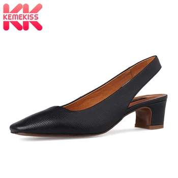 

KemeKiss Real Leather Slip On Women Pumps Fashion Open Heel Solid Color Shoes Women Casual Outdoor Party Footwear Size 34-39