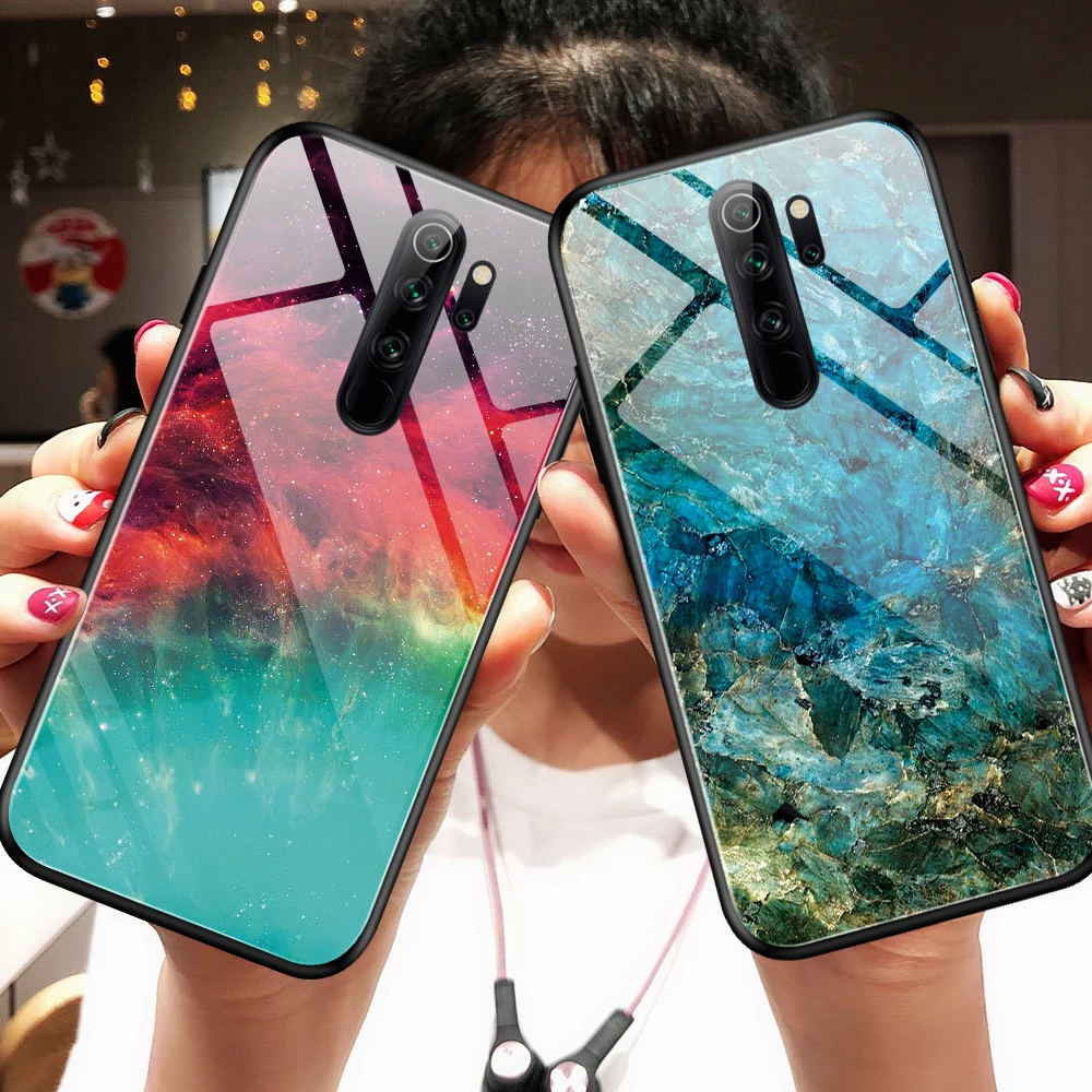 

For Xiaomi Redmi Note 8 Pro Case Gradient marble Tempered Glass Luxury Soft Silicone Frame Cover For Xiomi Redmi Note 8 Plus