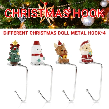 

4 Pcs Christmas Hooks Cute Snowman Elk Santa Claus Holder Pendant Hanging Hook Table Decorations Xmas Crafts Festive Supplies