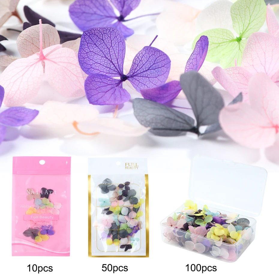 100pcs Fasting Dried Flowers 3D Nail Art Decorations Natural Floral Sticker Charms Nail Designs UV Gel Polish Accessories BE1505