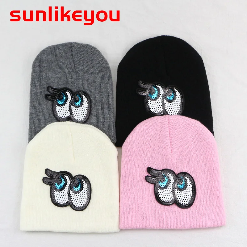 Sunlikeyou/осенне-зимние теплые трикотажные шапки без полей шапки для маленьких детей, теплая упругая шапка для маленьких мальчиков и девочек с блестками