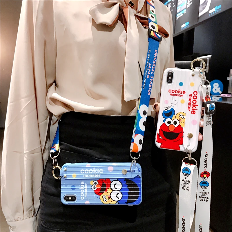 

Kickstand Case for iPhone 11 Pro XR X XS MAX 8 7 6 6s Plus Soft TPU Mobile Phone Back Cover Cases with Wrist Strap Cartoon Ring