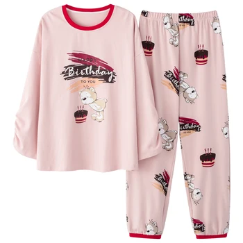 

Autumn Fashion Pajama Set for Women 100% Cotton PJS Atoff Home Satin Avocado Sleepwear Winter Warm Silk Kawaii Nightwear