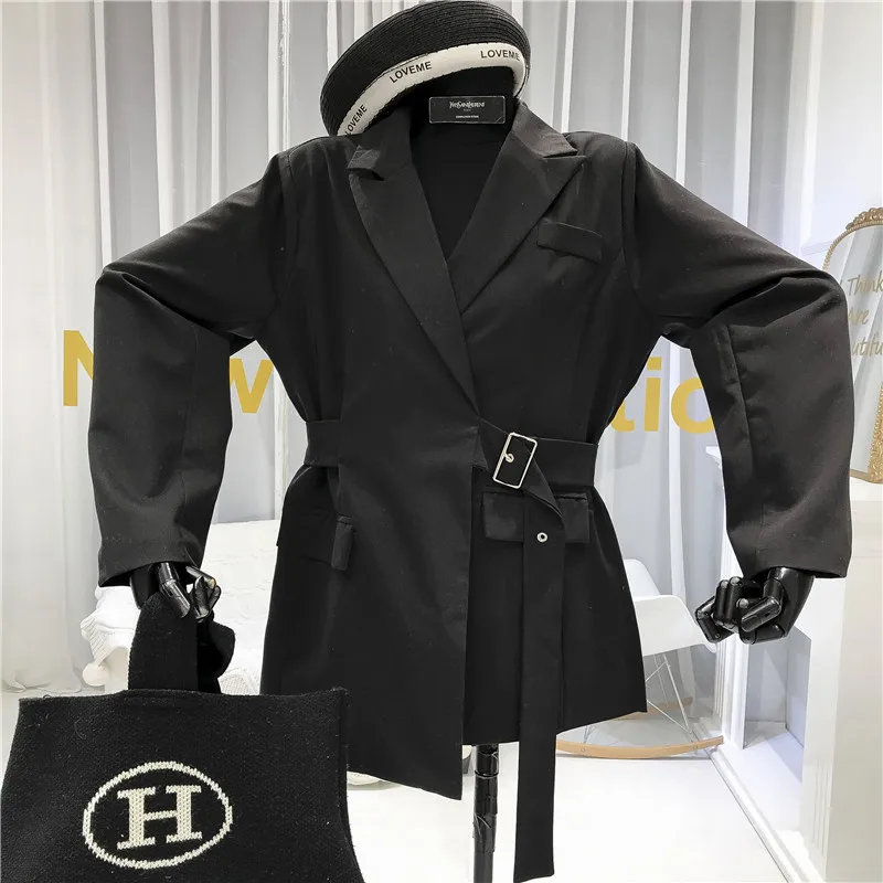 Женский однотонный Блейзер ALPHALMODA куртка с поясом и на талии повседневный блейзер