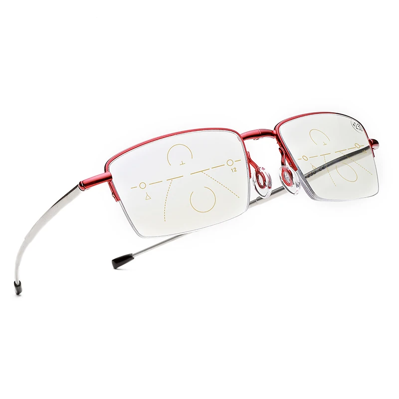 HD прогрессивные Мультифокальные очки для чтения, мужские складные очки из нержавеющей стали, анти-синий светильник, женские очки, близкие по рецепту - Цвет оправы: Красный