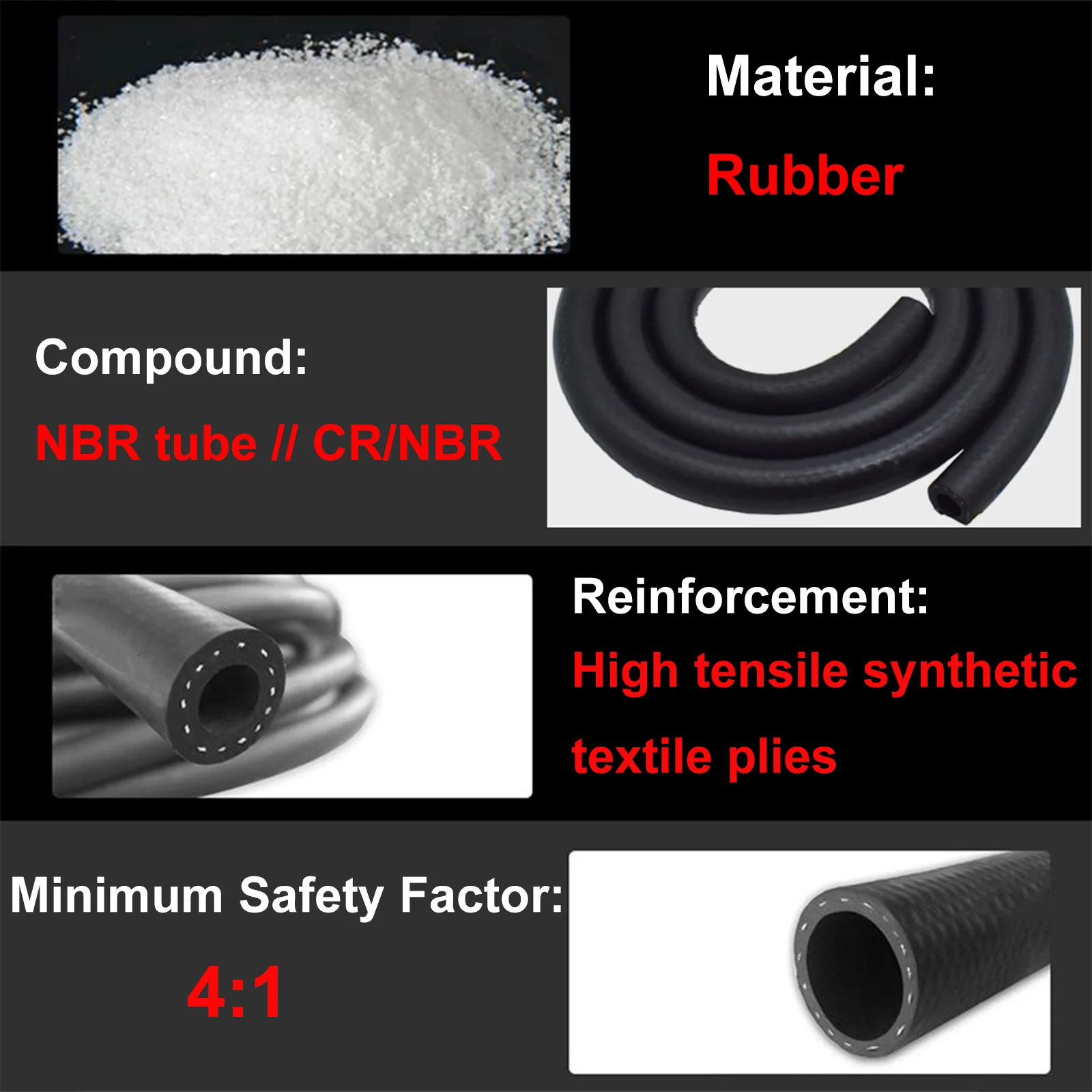 1/4"/5/16"/3/8"/3/16" I.D Fuel Petrol Oil Diesel Hose Line Pipe Tube Rubber 10/11/13/15mm Outer Diameter Anti-aging Protector