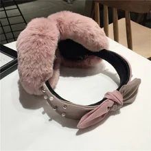 Женские забавные зимние наушники с ушками, повязка на голову из искусственного меха с бантом и жемчугом, теплые плюшевые вечерние наушники, Earmuffs orejeras de invierno# CN28