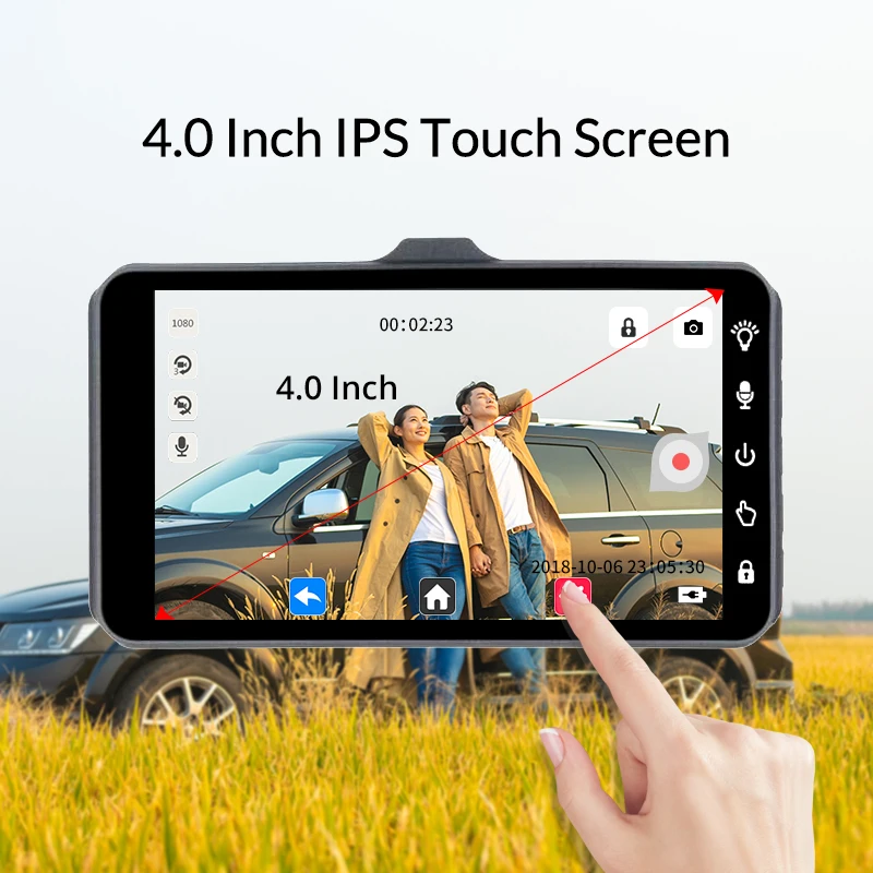 Автомобильный видеорегистратор 4 дюйма с сенсорным экраном FHD 1080P двумя
